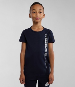 Dětské Tričko Napapijri Hudson Short Sleeve T-Shirt (4-16 YEARS) Tmavě Blankyt | 58HYFXKLA