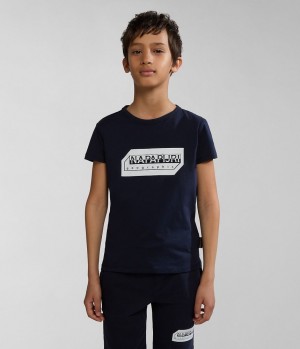 Dětské Tričko Napapijri Kitik Short Sleeve T-Shirt (4-16 YEARS) Tmavě Blankyt | 58TXABZVC