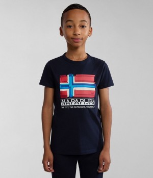 Dětské Tričko Napapijri Liard Short Sleeve T-Shirt (4-16 YEARS) Tmavě Blankyt | 79ADWFZVQ