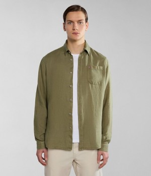 Pánské Košile Napapijri Linen Long Sleeve Shirt Zelene | 86XZNFLTS