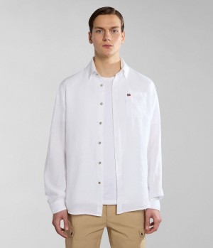 Pánské Košile Napapijri Linen Long Sleeve Shirt Bílé | 90RGNBMKP