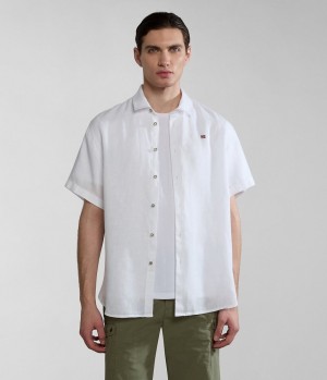 Pánské Košile Napapijri Linen Short Sleeve Shirt Bílé | 32SJBUVGP