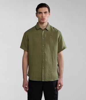 Pánské Košile Napapijri Linen Short Sleeve Shirt Zelene | 69GLOVUBI