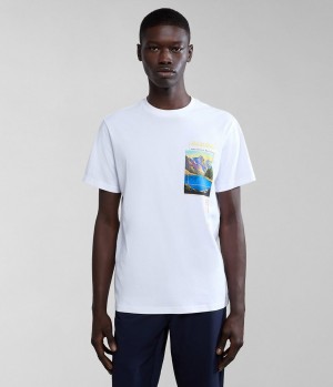 Pánské Tričko Napapijri Canada Short Sleeve T-shirt Bílé | 10VMWEFKB